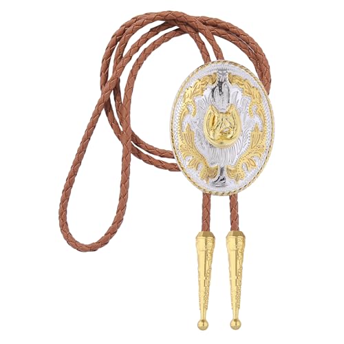 Image of GelConnie Brown Bolo Tie for Men Women Western Ties Mens Gold Bolo Tie Rodeo Cowboy Leather Necktie Cowgirl Tie Wedding
