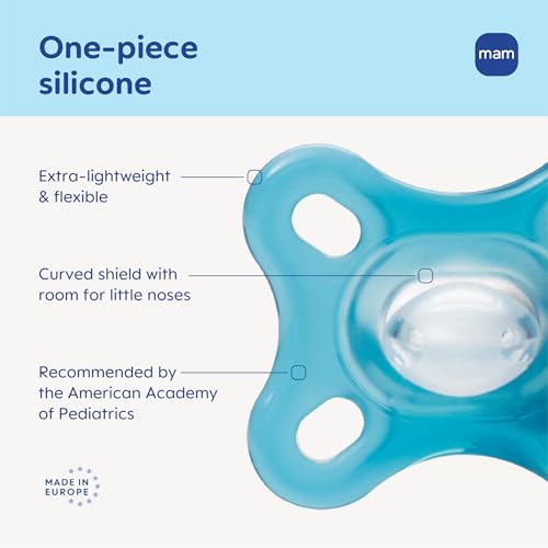 Image of MAM Comfort Baby Pacifier 0-3 Mths Lightweight One-Piece Silicone 2 Pack