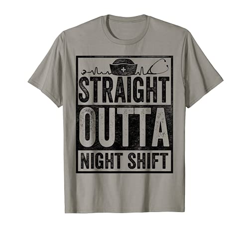 Straight Outta Night Shift Shirt Divertente Stetoscopio Infermiera Maglietta
