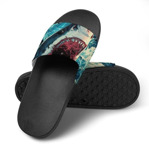Abyss Shark Waves Ocean Men's Bathroom Slippers Shower Indoor Home Beach Outdoor Shoes for Women4