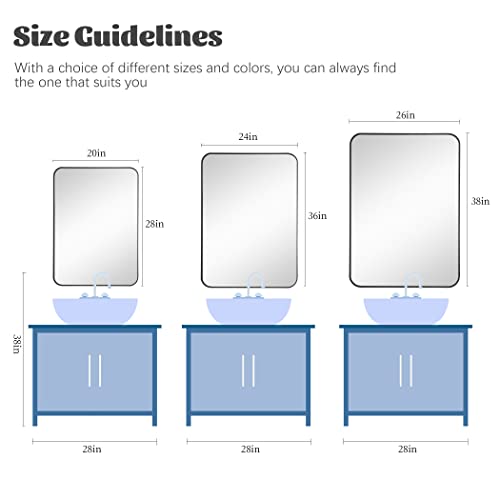 Cofeny Bathroom Mirror, 20"X28" Black Rectangle Mirror, Wall Mounted Framed Mirror With Round Corner For Bedroom Living Room, Entryway Hangs Horizontal Or Vertical #TOP6