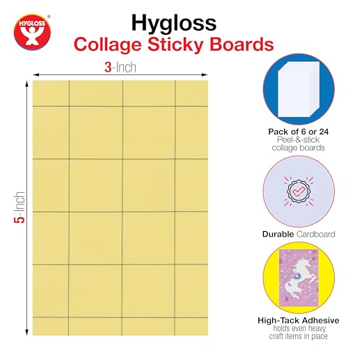 Image of Hygloss Sticky Collage Boards - 6 Pack 3 inchx5 inch Self Stick Collage Boards for Kids - Peel & Stick Mounting Boards for Art Projects, School Crafts, Classrooms, and DIY Displays