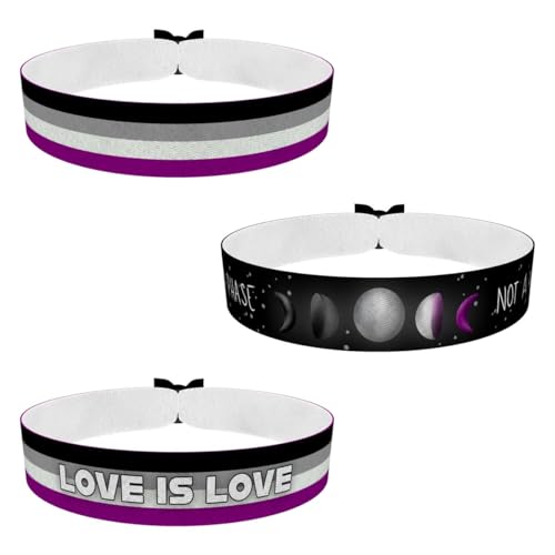 3er Set LGBTQ Asexual Stoffarmband - Handgemachte Unisex Armbänder mit verschiedenen Verschlüssen - Wasserfest & Verstellbar - Geschenkidee für Frauen, Männer und LGBTQ-Unterstützer