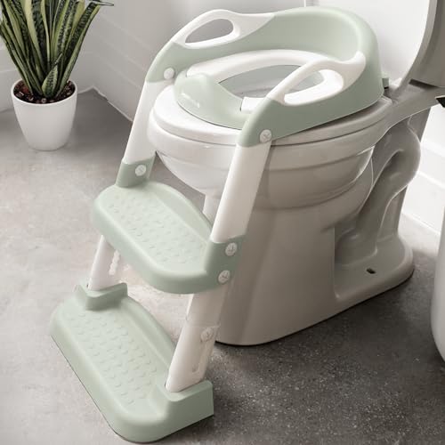 Image of Jool Baby Potty Training Seat with 2 Step Ladder for Toddlers - Splash Guard, Adjustable Height (Sage)