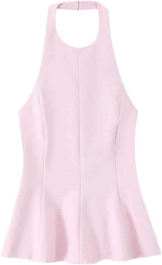 Women's Sleeveless Halters Simple Slim Top Solid Elegant Backless Vintage Party Tops