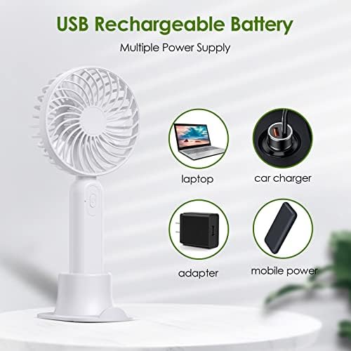 LORDSON Hand Fan Portable, Mini USB Desk Fan with Removable Base & Mobile Phone Holder, 3 Speed Adjustable Handheld Fan Rechargeable Battery Portable Small Fan for Home, Office, Travel, Outdoor