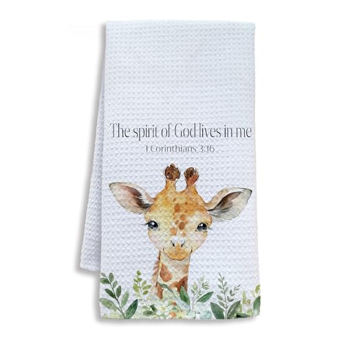 Shrago Christian Giraffe Kids Bathroom Decor Hand Towels, Giraffe Gifts for Kids, The Spirit of God Lives in Me Bible Verse Decorative Hand Towels for Kid Bathroom Washroom Toilet, 16x24 Inch