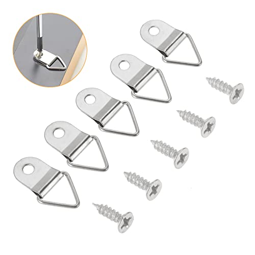 Image of dophee 50Pcs Triangle D-Ring Picture Frame Hangers with Mounting Screws for Hanging Display Paintings Clock Artwork Picture Frame Hook Photos Home Decoration - Silver
