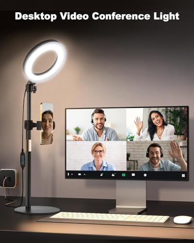 Railee Ringlicht mit Stativ Handy Laptop Videokonferenz Licht mit Klemme 6 Zoll Tisch LED Ring Light Selfie Ringleuchte Dimmbares Ansteckleuchte für Comptuer Monitor Zoom Meeting Streaming Vlog 2
