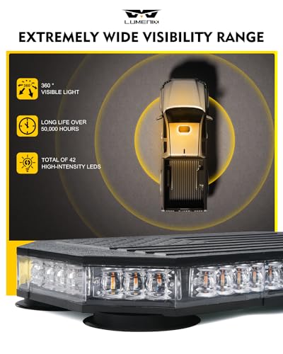 LUMENIX Amber 42 LED Rooftop Strobe Beacon Lights Magnetic Emergency Warning Traffic Flashing Light Bar for Construction Vehicles Snowplow Trucks Mail Postal (American Flag Pattern | Patented Design)