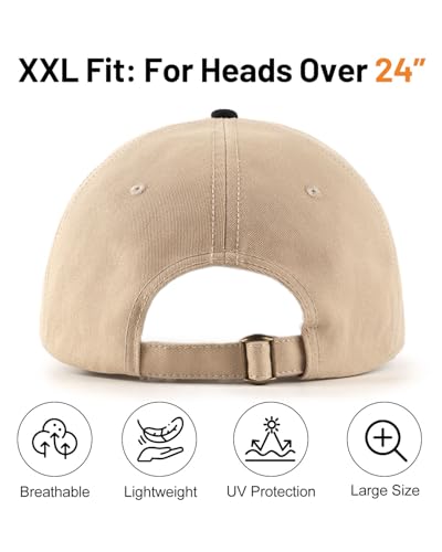 Image of XXL Baseball Cap For Big Heads, Soft Crown Washed Dad Hat, Oversized Denim Cap For Men Women Golf, Travel, Daily Wear