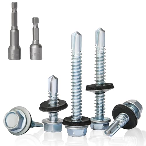 Image of CYLBAQ Self Drilling Screws for Metal Roof, Hex Head Self Tapping Roofing Screws with Rubber Sealing Washer, 52PCS M6.3x25mm 6.3x50mm with Hex Socket