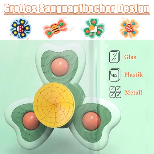 Saugnapf Spielzeug Baby 4 Stück Saugnapf Spinner Spielzeug für Baby Saugspielzeug Sicheres Badewannenspielzeug für Bad Fenster Hochstühle Flugzeug Reise