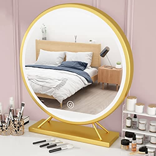 Espelho independente de mesa com luzes de LED, espelho de maquiagem grande redondo para quarto, mold