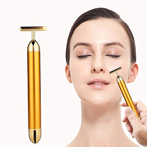 Beauty Bar Gold Face Massager for Skin Care Electric T-Shape Vibrating Facial Massager Tools Face Lifting Anti-Wrinkles Skin Tightening Face Firming