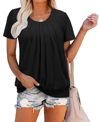 ZOLUCKY Womens Casual Short Sleeve Tunic Tops Scoop Neck T Shirts Summer Loose Fit Tunics