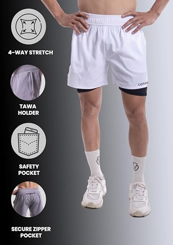 Image of COITONIC 2 in 1 Active Dual Black Shorts with Inner Tights Layer | Men's Double Layer Short for Running, Gym & Sports