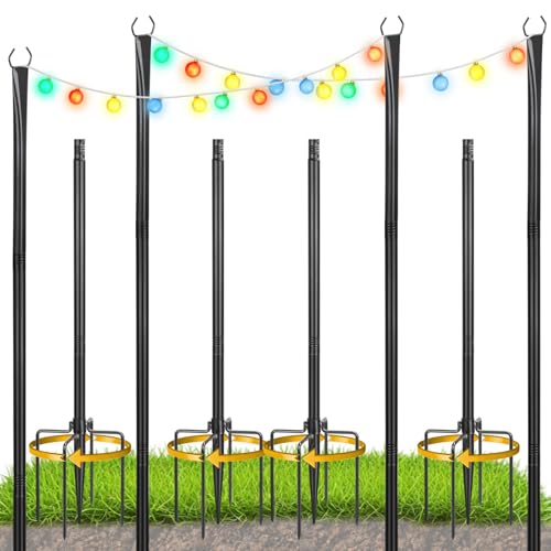 OJTOJT String Light Poles, 10 FT catena luminosa asta per ponte, 4 pezzi per esterni decorazione giardino, cortile, terrazza, illuminazione stand per feste, Natale, matrimonio
