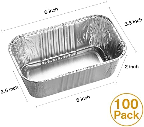 100 Pack 1Lb Aluminum Mini Loaf Baking Pans, 6” x 3.5” x 2” Heavy Duty Disposable Loaf Pans, Thick Foil Bread Pans for Baking Holiday Treats Food Storage and Takeout - Thumbnail 3