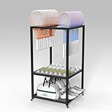 OWOHYG Rollbarer Schlägerhalter für 28 Badminton- und Tennisschläger mit hohler Ablagefläche, 3-stöckig, ideal für Kindergarten, Garage, Turnhalle oder Einzelhandel.