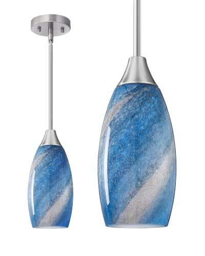 Image of EDISHINE Pendant Light Fixtures, Handcrafted Art Glass Hanging Light with Brushed Nickel Finished, E26 Socket, Adjustable Cord Glass Pendant Light for Kitchen, Bathroom, Hallway, Bar