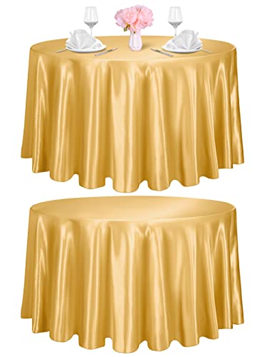 Turstin 2 Pieces Round Satin Tablecloth 120 Inches Overlay Table Cover Smooth Fabric Table Decor Bright Silk Tablecloth For Holiday Dinner Wedding Banquet Table Decoration (Gold) #TOP25