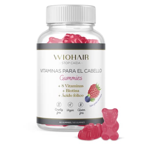 Gominolas para el pelo, Biotina Para El Cabello con 8 componentes vitaminanicos, Sabor a Frambuesa, 60 gummies veganas para apoyar el crecimiento del pelo, fortalecer la piel y las uñas, sin aditivos