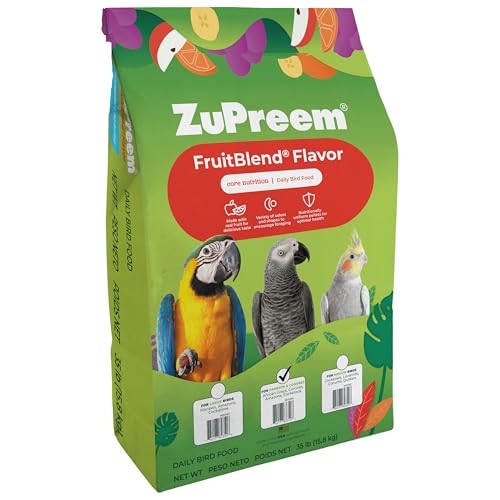 ZuPreem FruitBlend Flavor Pellets Bird Food for Parrots and Conures, 35 lb - Daily Blend Made in USA for Caiques, African Greys, Senegals, Amazons, Eclectus, Small Cockatoos