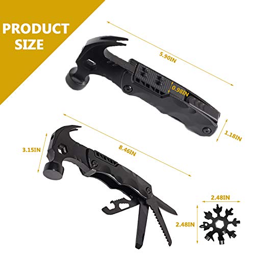 Survival Hammer Camping Accessories Survival Gear and Equipment, Hammer Multi Tool + 18-in-1 Snowflake Multi Tool Set, Survival Tool, Good Gift for Men Dad Husband (Black)