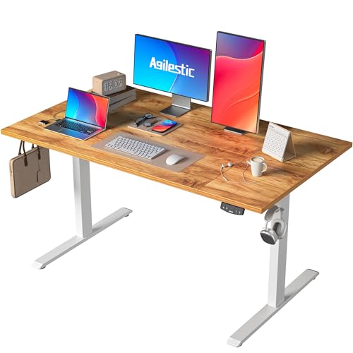 Agilestic Höhenverstellbarer Schreibtisch 140 x 80 cm, Stabiler Schreibtisch Höhenverstellbar Elektrisch mit Memory-Handsteuerung, Ergonomischer Steh-Sitz Tisch Computertisch, Hellbraun