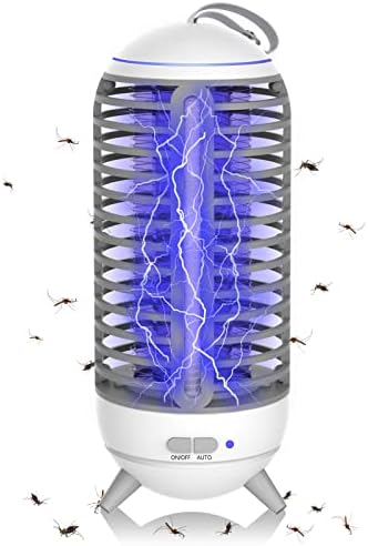 Bug Zapper with Auto Light Sensor, Cordless & Rechargeable Mosquito Zapper Indoor Outdoor, 2 in 1 Lighting and Zapping, High Powered UV Light Fly Trap 360 Degree Mosquito Killer. (White)