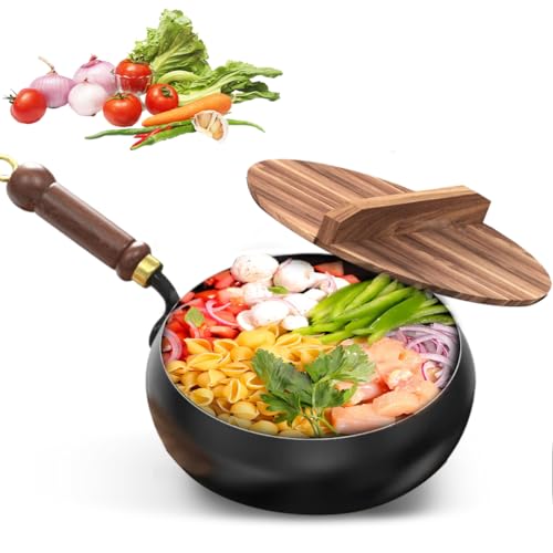 Casserole en fer forgée à la main, avec couvercle, poêle en fer forgé, poêle en fer non revêtu, grande casserole, poêle en fer, casserole forgée à la main avec fonction de conservation de la chaleur