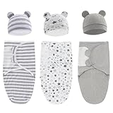 Swaddle King Easy Swaddle Wraps with Matching Hats, Pack of 6 (3 Wraps + 3 Hats), Cotton Knit Baby W