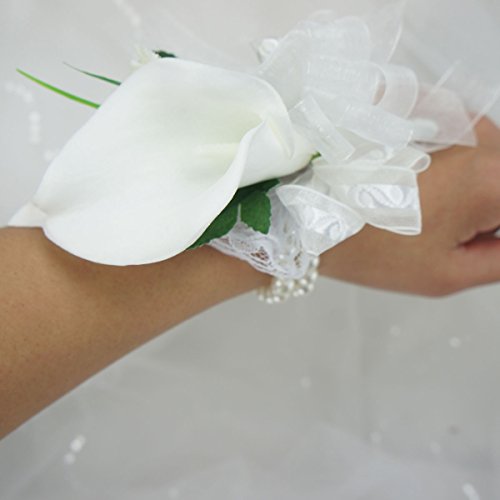 Lily Garden Artificial Flower Calla Lily Boutonniere Corsage With Ribbon (Wrist White) #TOP4