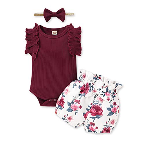 Image of Newborn Baby Girl Clothes Infant Girls Outfits Ruffle Sleeve Romper Bodysuit Floral Pants Toddler Baby Girl Outfits