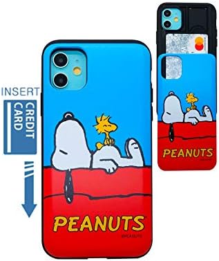 [iPhone 11 Wallet Case] Kubrick Peanuts Snoopy Card Holder Slide Cover Bumper Phone Case Dual Layer Protection UV Printing (Snoopy House)