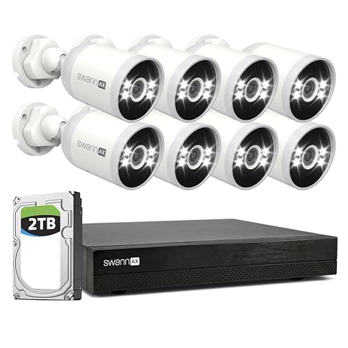Swann AdvancedX Wired NVR 4K Security Camera System 16 CH, 8 PoE Outdoor Cameras, 2TB, Color Night Vision, Motion Detect