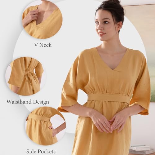 Image of Simple&Opulence Women's Summer Dresses 100% Linen Beach Sundress Nightgown Long Casual Lounge Sleep Dress with Pockets
