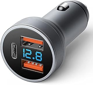 USB C Car Charger, 54W Dual QC 3.0 Ports + 36W PD Port Fast Charge Car Adapter, Mini Metal Cigarette Lighter with Blue LED Light for iPhone 13/mini/Pro/Pro Max/12/11,SE, Samsung S21/ S20/S9