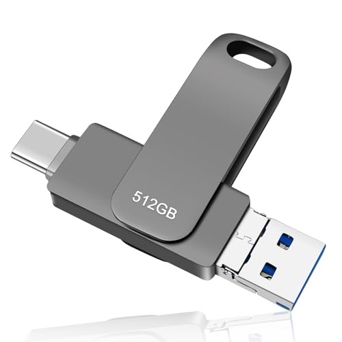 Memoria USB 512GB, Pen Drive USB C 3 en 1 OTG Flash Drive Metal Memory Stick para PC, Tabletas, Macbook, Estéreo de Automóvil, Smartphones,TV