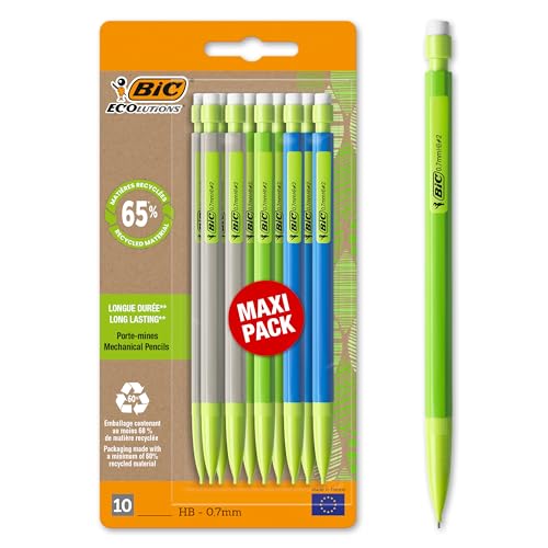 BIC Matic ECOlutions Porte-Mines Labellisé NF Environnement - 0,7 mm HB, Couleurs Du Corps Assorties, Blister de 10