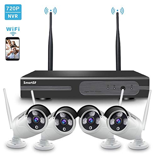 Kit de Seguridad WiFi Vigilancia Inalámbrica Sistema ,1080P 4CH HD NVR kit ?4 un 1080P CCTV Seguridad Cámara, 65ft Night Vision,P2P,Motion Detection,sin HDD(Compatible con cable e inalámbrico)