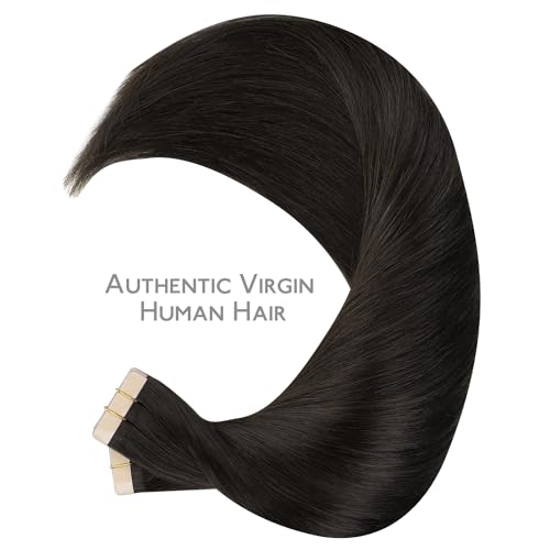 Image of Wennalife Tape in Hair Extensions Human Hair, 40pcs 100g 24 inch Dark Brown Hair Extensions Real Human Hair Straight Tape in Extensions Invisible Human Hair Extensions Reusable Real Hair Extensions