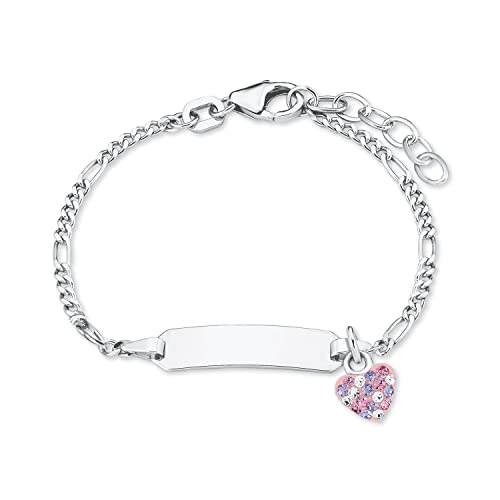 Prinzessin Lillifee Identarmband 925 Sterling Silber Mädchen Kinder Armschmuck, mit Preciosa, 12+2 cm, Lila, Herz, Kommt in Schmuck Geschenk Box, 2021115