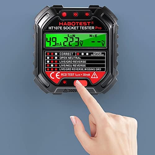 Socket Tester, Circuit Testers Rcd Plug Tester Mains Outlet Tester with LCD Display Digital Electrical Voltage Tester for Socket Test Safety Inspections 90-250v, HT107E