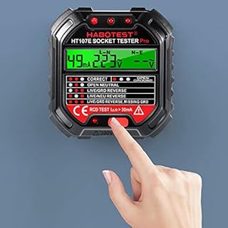 Socket Tester, Circuit Testers Rcd Plug Tester Mains Outlet Tester with LCD Display Digital Electrical Voltage Tester for Socket Test Safety Inspections 90-250v, HT107E