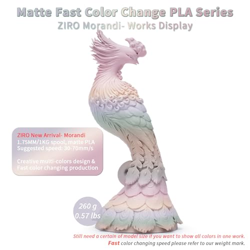 Image of ZIRO Fast Color Changing PLA Filament, 1.75mm Color Gradient Material, Matte Rainbow PLA Filaments, Dimensional Accuracy + /- 0.03mm, fit Most 3D Printer, No Shiny Surface, 1kg /2.2lbs, Morandi
