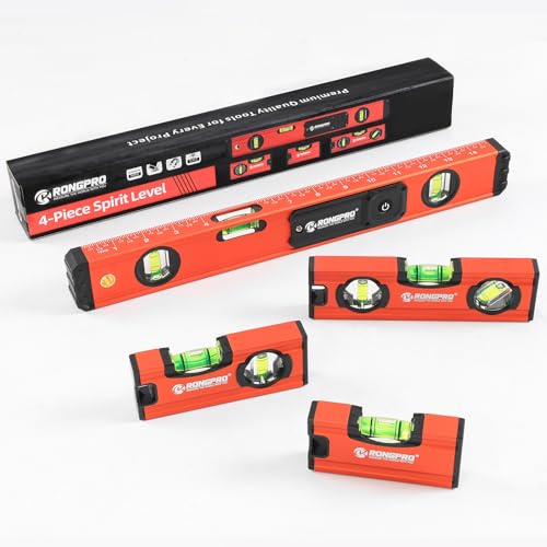 RONGPRO 4-Piece Torpedo Level Set, 16in Light level with Top