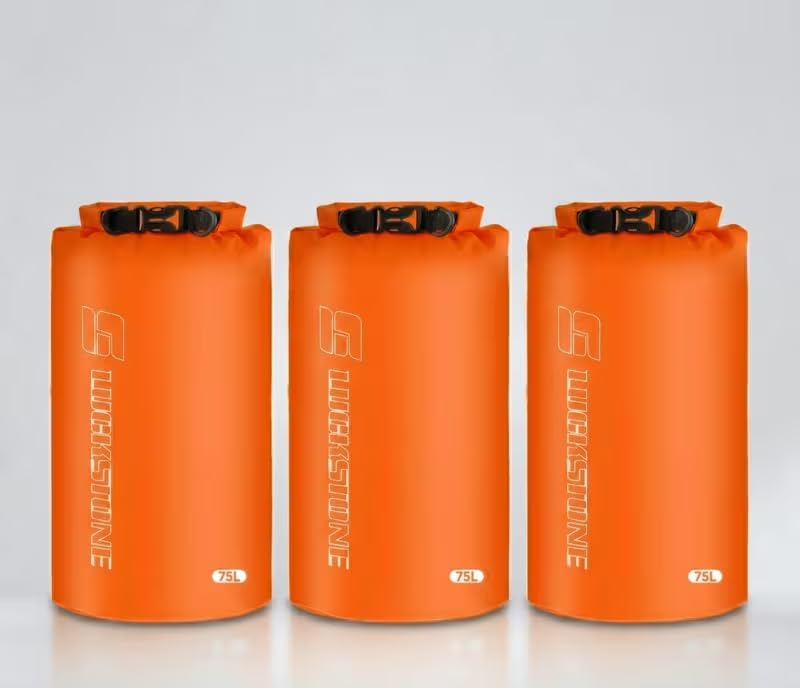 75L Zewnętrzna wodoodporna torba Dry Bag - Lekka torba do przechowywania w podróży i na kemping (pomarańczowa) - 3 sztuki