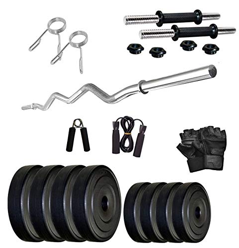Image of SX Fitness Home Gym Combo, Gym Equipment Set, 20KG PVC Dumbbell Plate Set with 3Ft Curl Rod and Accessories (Weight Plates 3KGX4, 2KGX4 = 20KG)